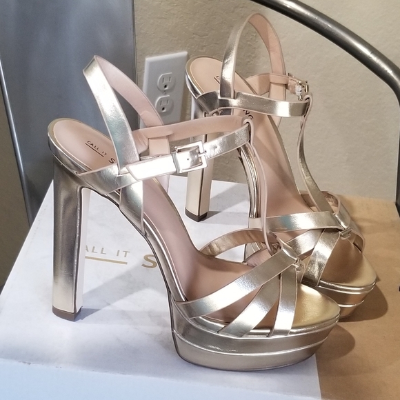 Gold Shiny Metallic High Platform High Heels Miami 7.5 - Picture 1 of 16